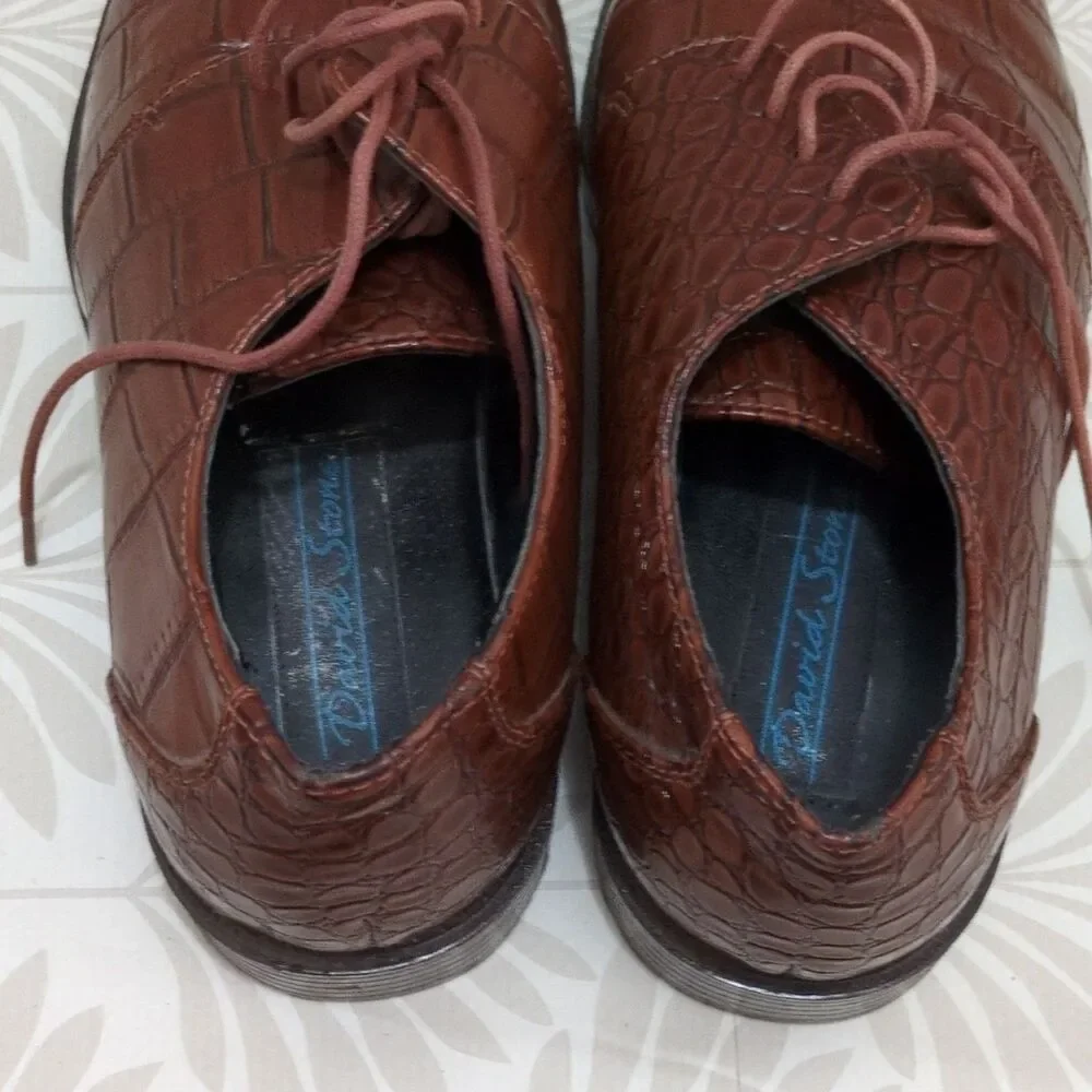 Men's Brown Faux Leather Croc Embossed Oxford Dress Shoes Square Toe 11D
